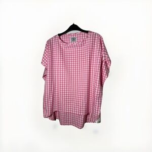 Double R by Ravi Ratan Tunic Top Blouse Gingham Pink White‎ Size Med Cottagecore